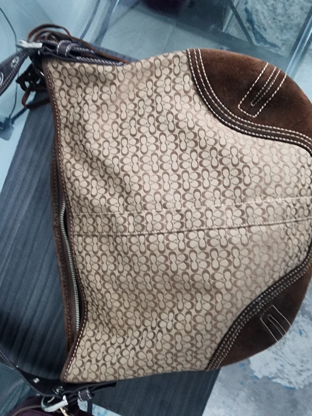 Vintage Coacb SoHo Signature Jaquard & Suede Hobo Bag